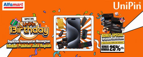 UniPin 13IRTHDAY! – Beli Voucher UniPin di Alfamart BONUS SPECIAL hingga 25% UniPin Credits dan Hadiah Puluhan Juta Rupiah!